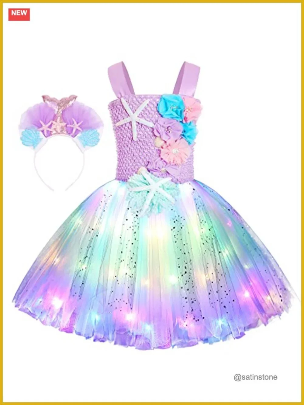 Girls Mermaid Tutu Dress with LED Lights Halloween Costume